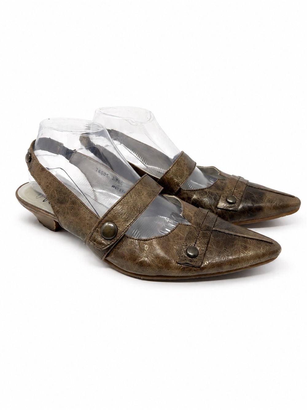 Fidji 90s Brown Leather Slingback Mary Janes Artisan Boho Kitten Heel Size 8.5